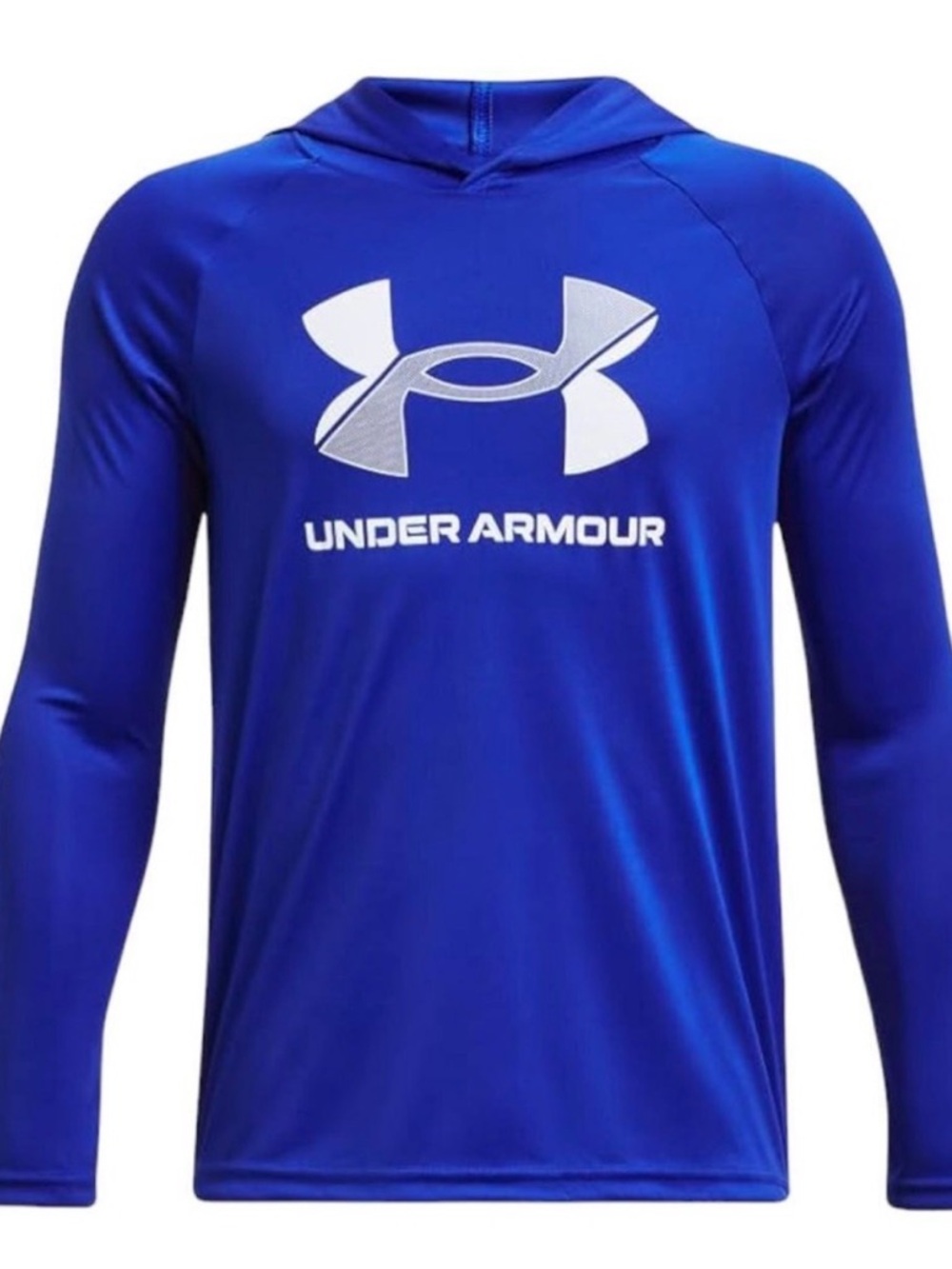Under Armour Boys' Blue Logo Hooded Performance Long Sleeve Shirt size | Medium